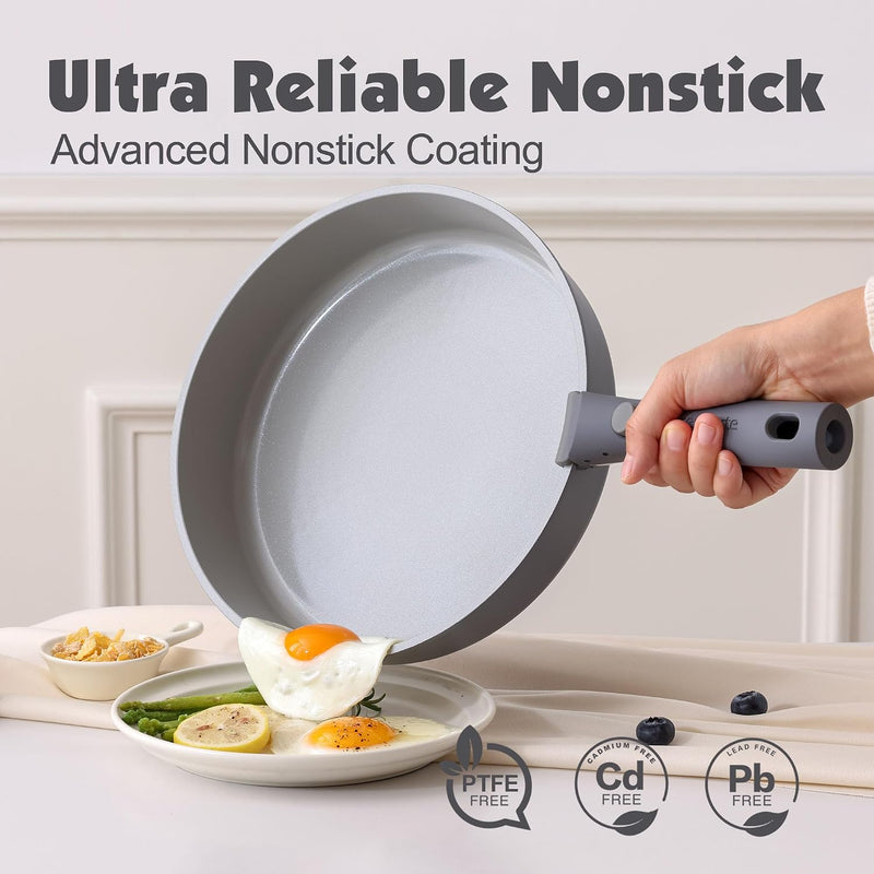 Ceramic Detachable Handle Pots and Pans Set Almond (17 Piece)
