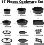 Ceramic Detachable Handle Pots and Pans Set Almond (17 Piece)