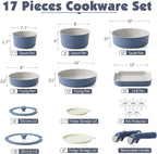 Ceramic Detachable Handle Pots and Pans Set Almond (17 Piece)