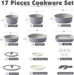 Ceramic Detachable Handle Pots and Pans Set Almond (17 Piece)