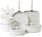 Ceramic Detachable Handle Pots and Pans Set Almond (17 Piece)