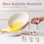 Ceramic Detachable Handle Pots and Pans Set Almond (17 Piece)