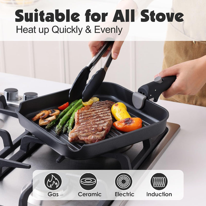 Ceramic Detachable Handle Pots and Pans Set Almond (17 Piece)