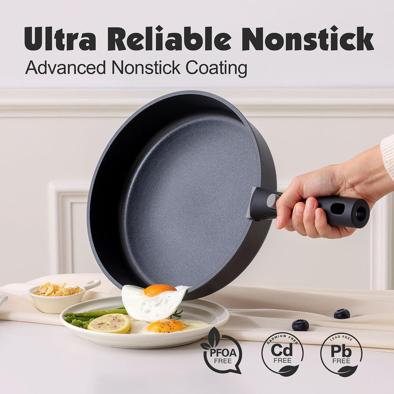 Ceramic Detachable Handle Pots and Pans Set Almond (17 Piece)