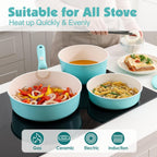 Ceramic Detachable Handle Pots and Pans Set Almond (17 Piece)