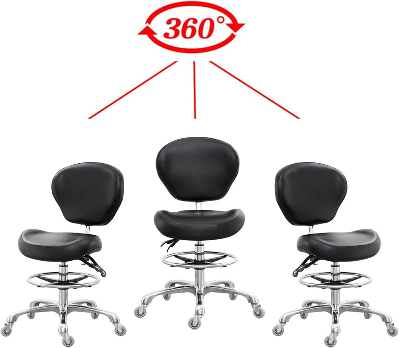 Chair Adjustable Tall Shop Stool Rolling with Back