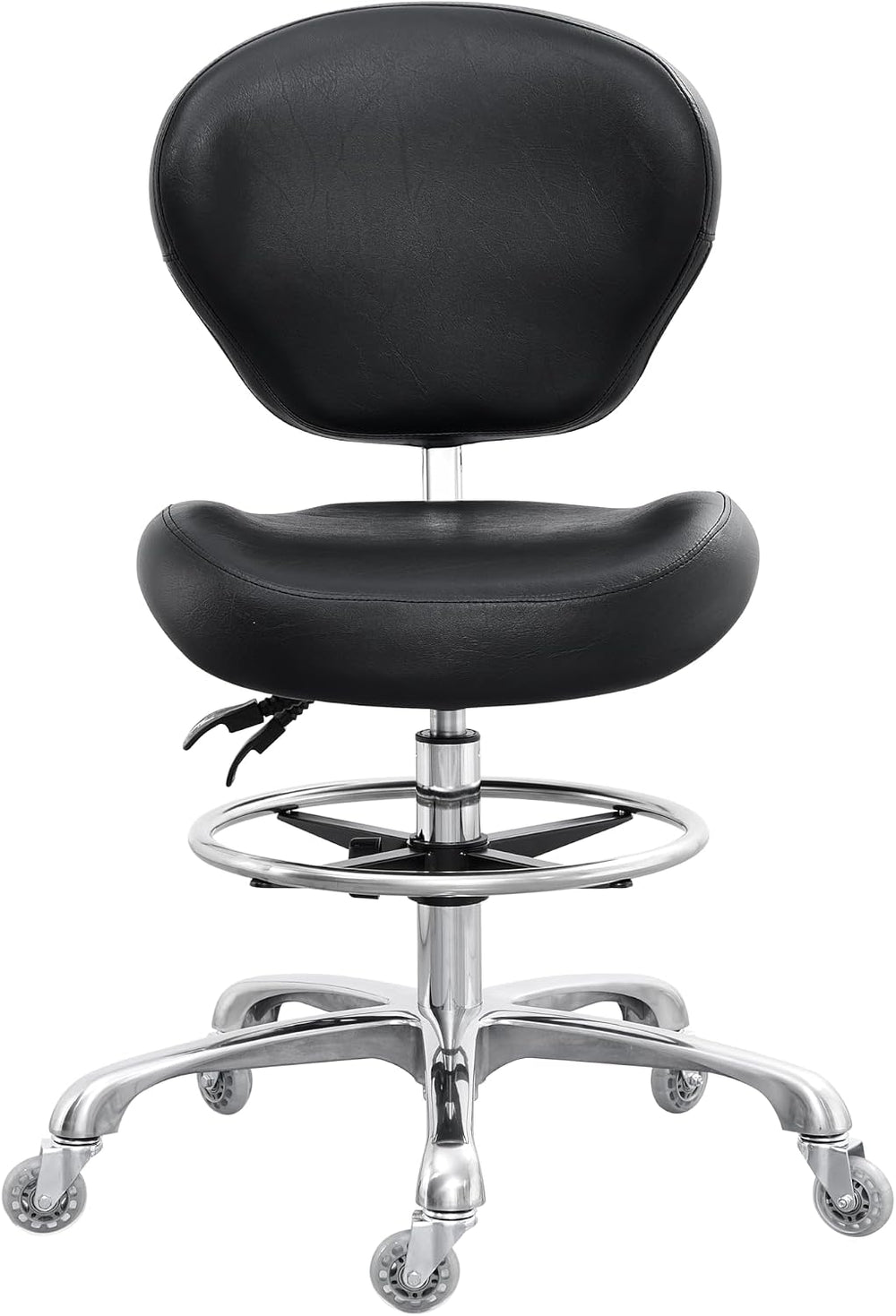 Chair Adjustable Tall Shop Stool Rolling with Back