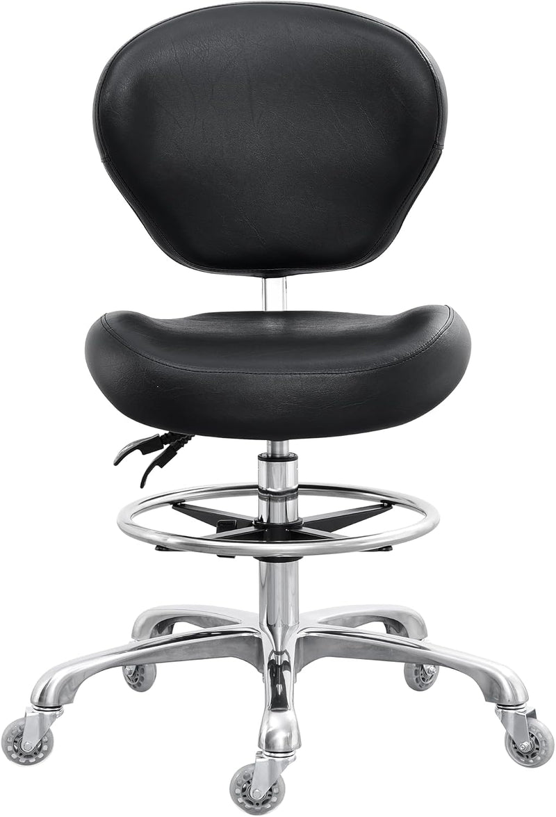 Chair Adjustable Tall Shop Stool Rolling with Back
