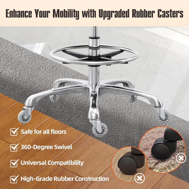 Chair Adjustable Tall Shop Stool Rolling with Back