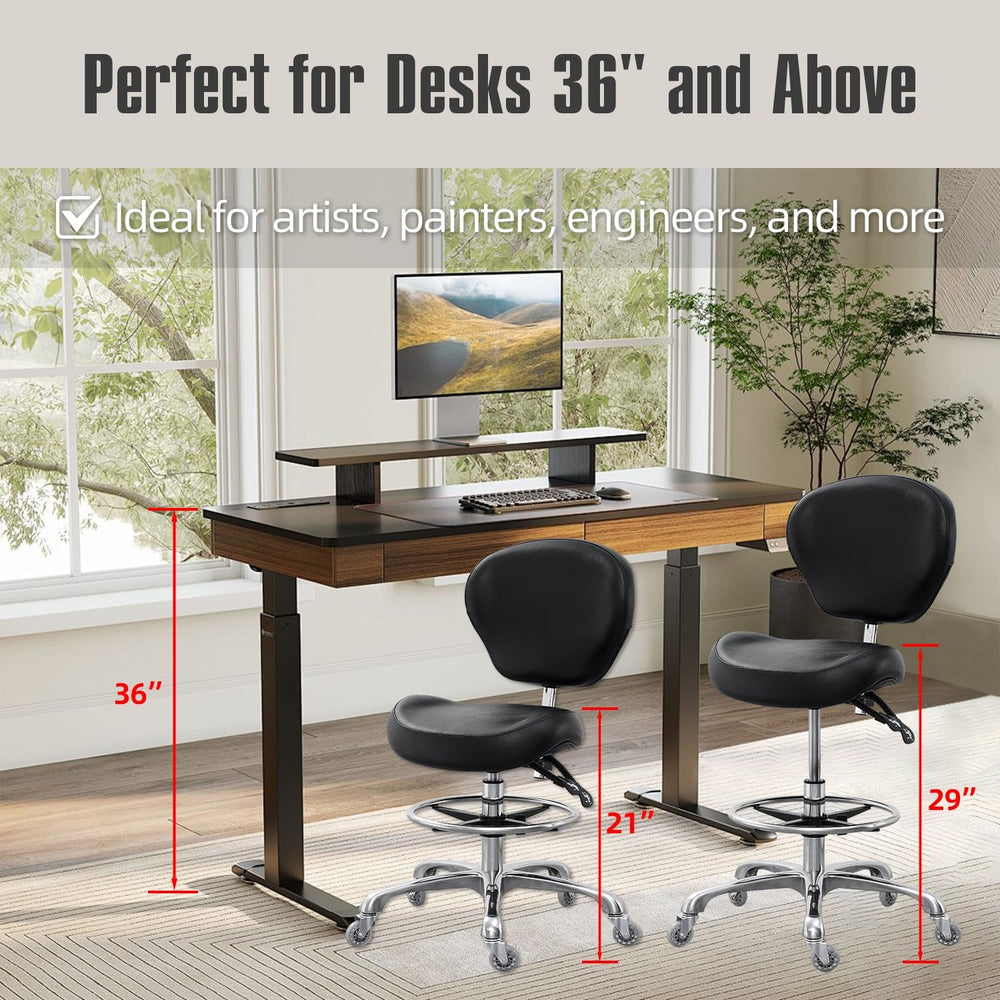 Chair Adjustable Tall Shop Stool Rolling with Back