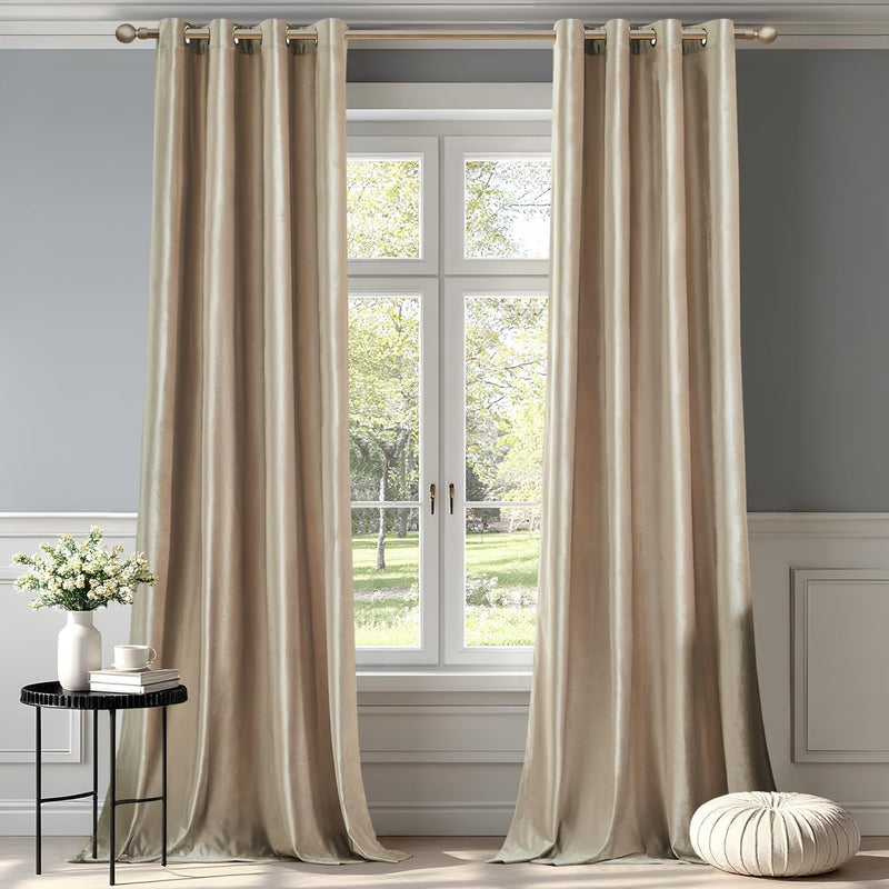 Champagne Velvet Curtains 108 Inch Length 2 Panels
