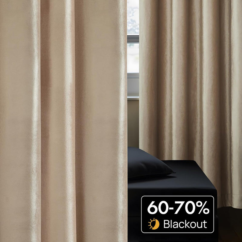 Champagne Velvet Curtains 108 Inch Length 2 Panels