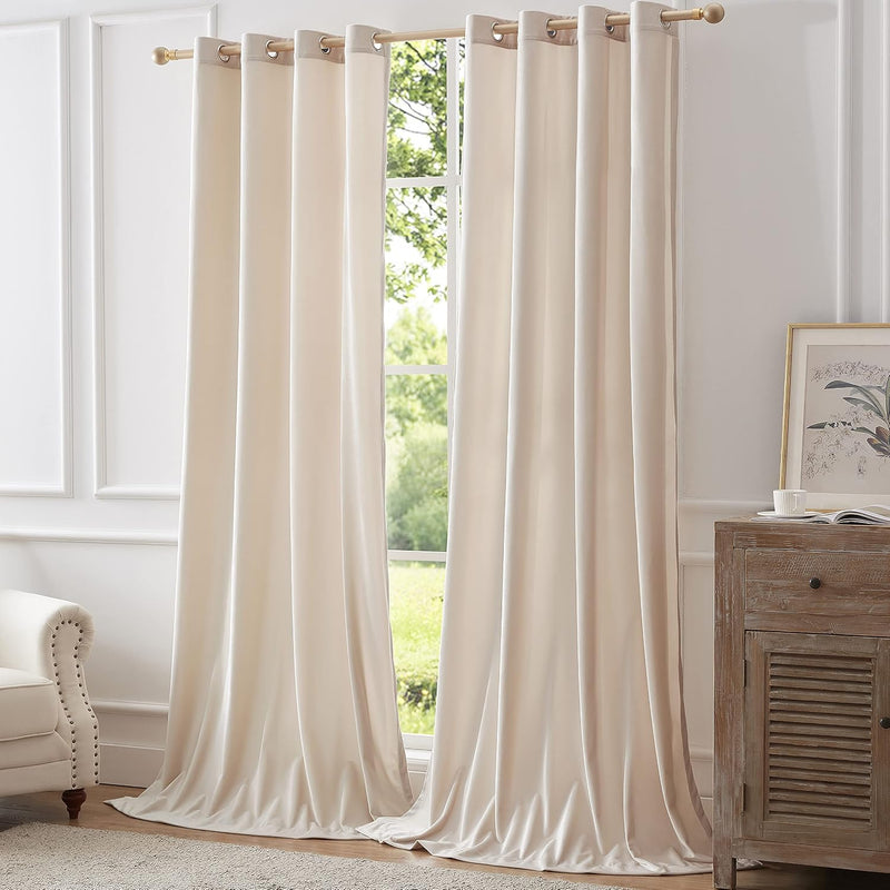 Champagne Velvet Curtains 108 Inch Length 2 Panels