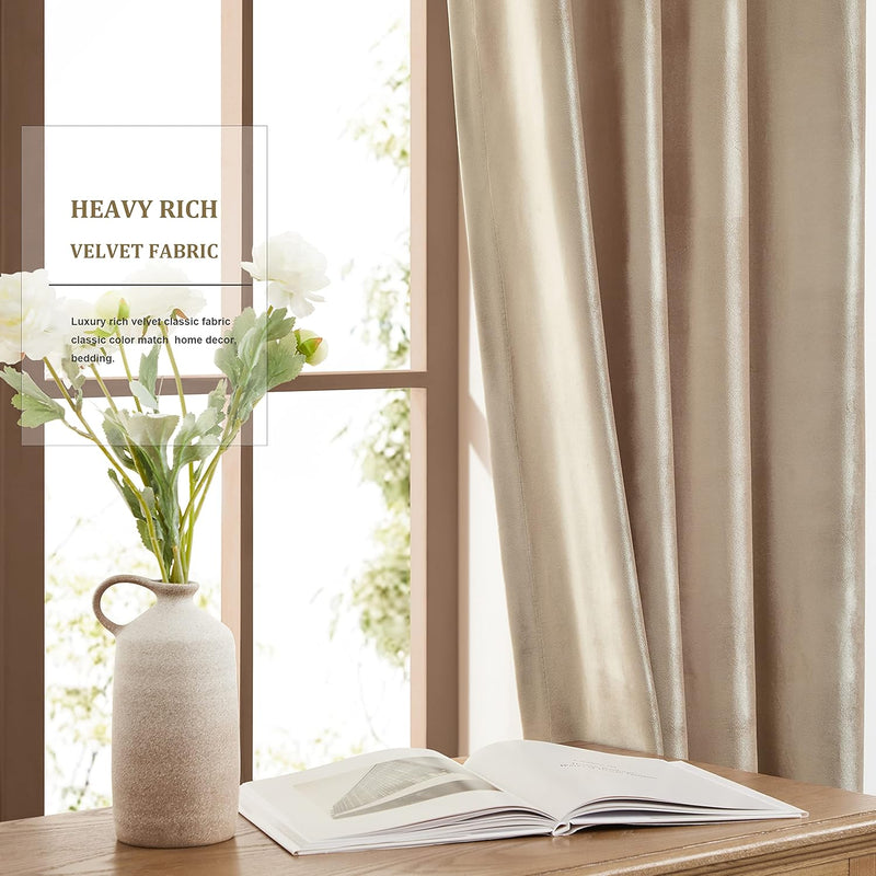 Champagne Velvet Curtains 108 Inch Length 2 Panels