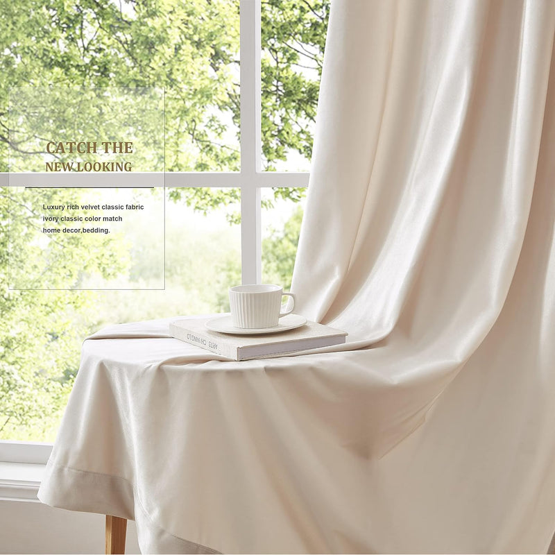 Champagne Velvet Curtains 108 Inch Length 2 Panels