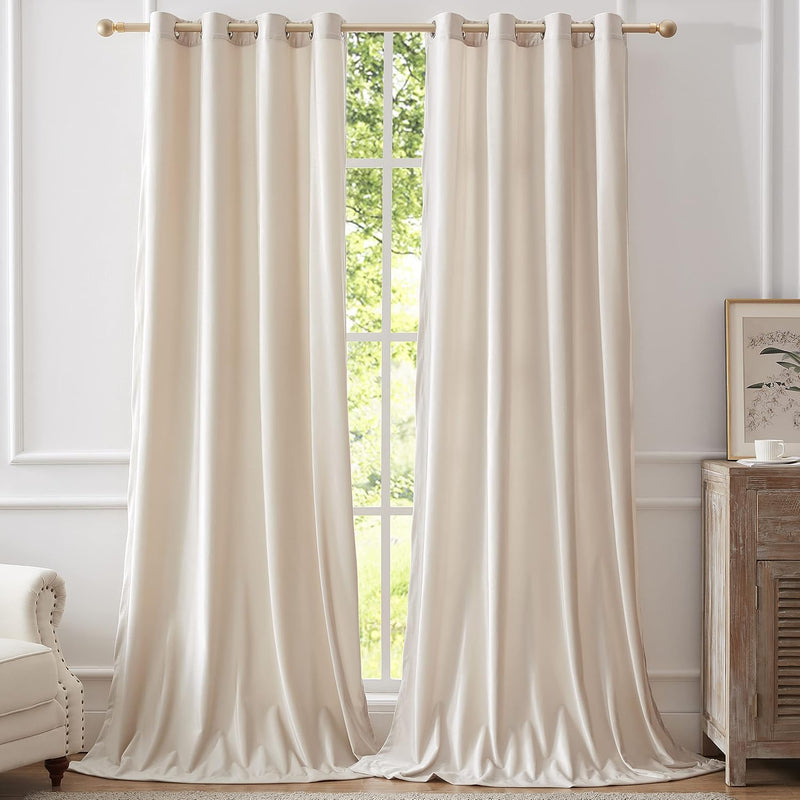 Champagne Velvet Curtains 108 Inch Length 2 Panels