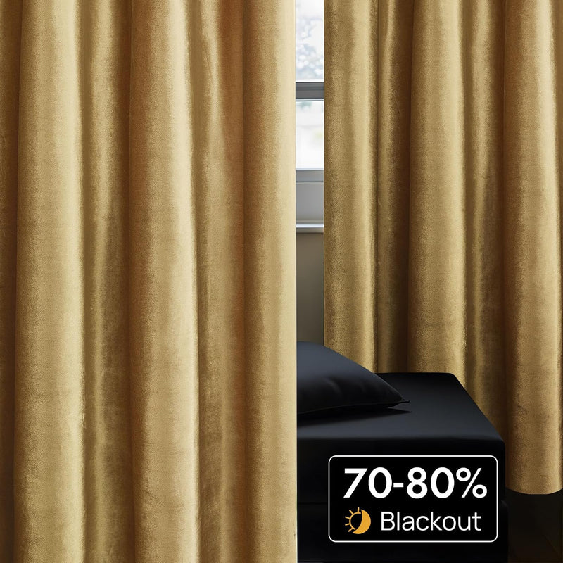 Champagne Velvet Curtains 108 Inch Length 2 Panels