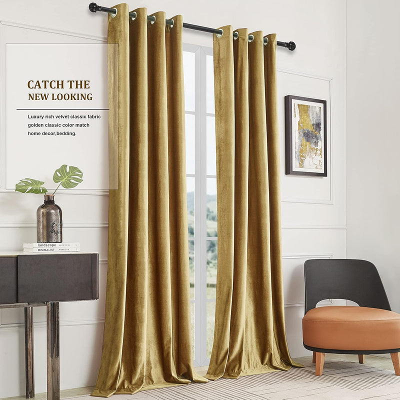 Champagne Velvet Curtains 108 Inch Length 2 Panels