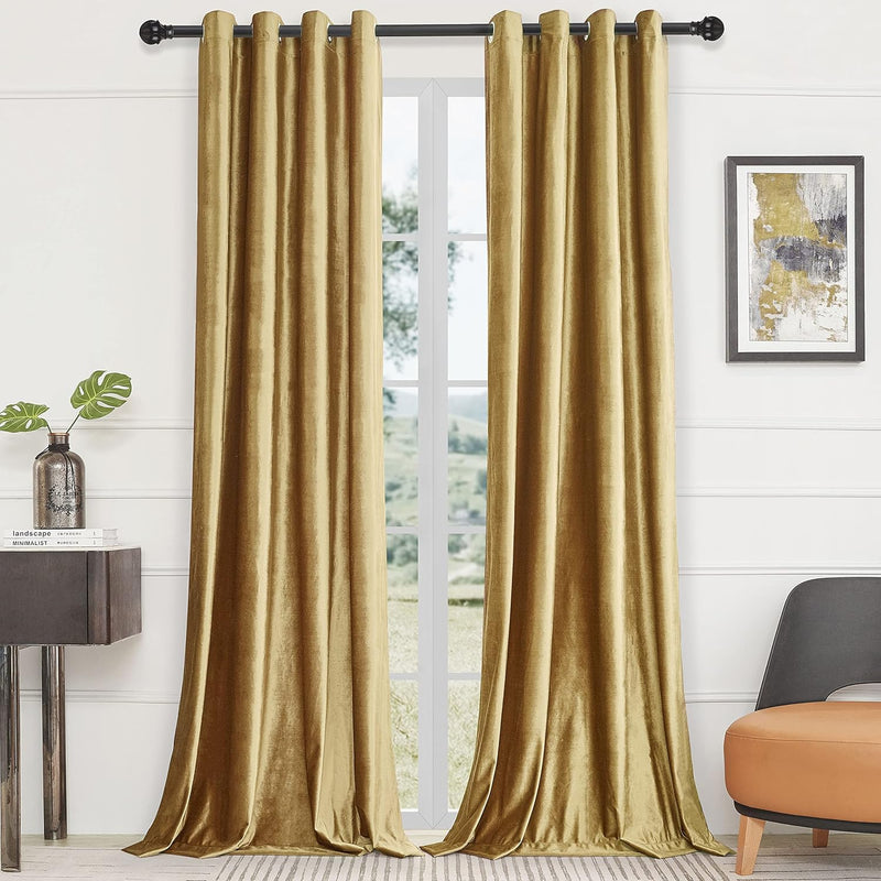Champagne Velvet Curtains 108 Inch Length 2 Panels