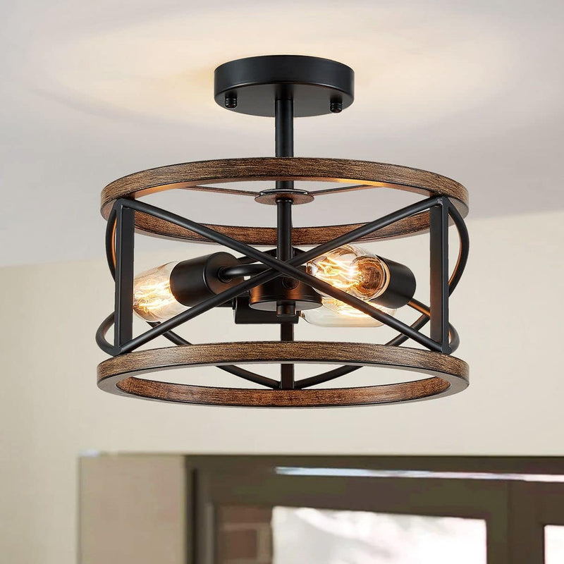 Chandelier 3-Light Vintage Farmhouse Industrial Semi-Flush