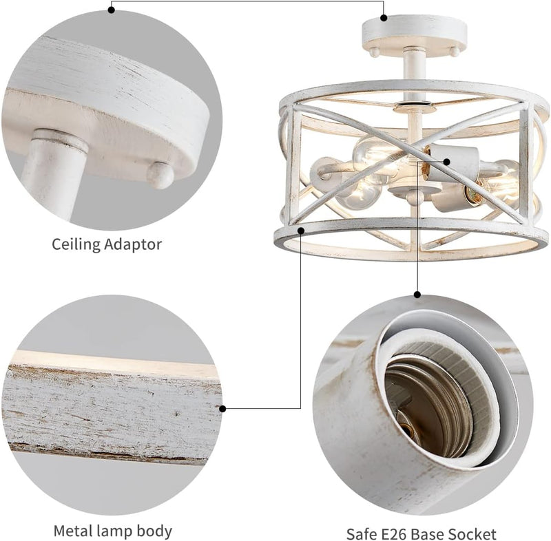 Chandelier 3-Light Vintage Farmhouse Industrial Semi-Flush