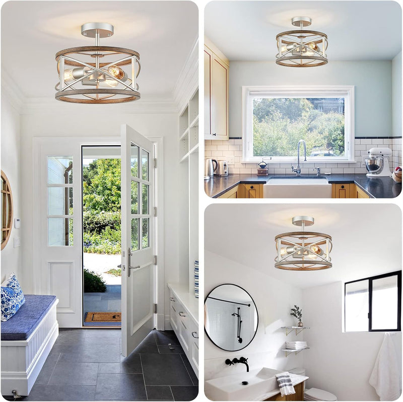 Chandelier 3-Light Vintage Farmhouse Industrial Semi-Flush