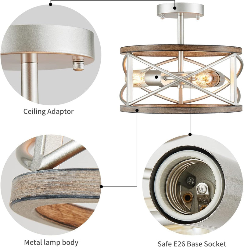 Chandelier 3-Light Vintage Farmhouse Industrial Semi-Flush