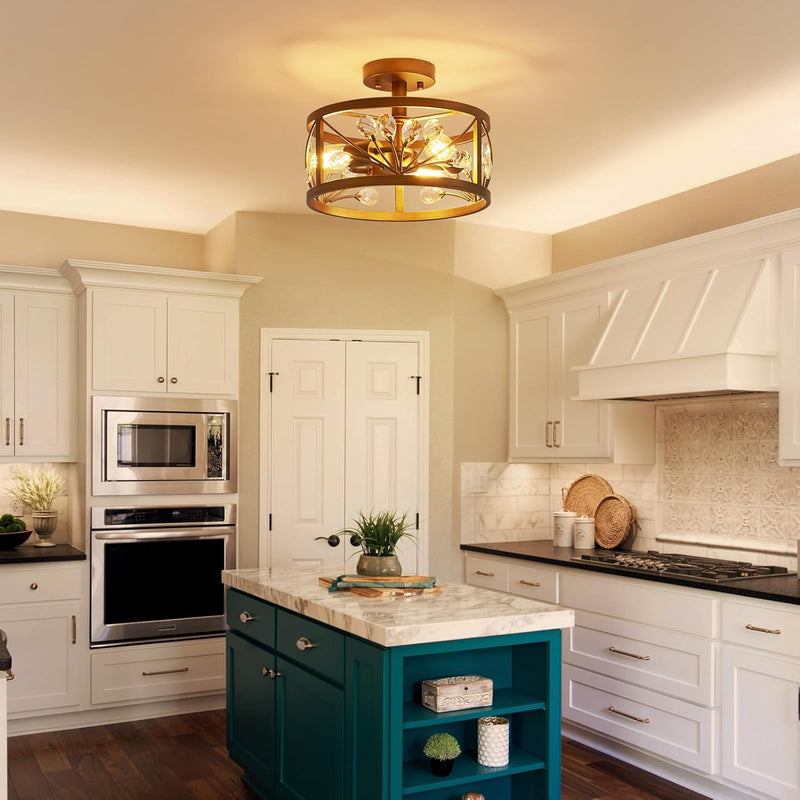 Chandelier 3-Light Vintage Farmhouse Industrial Semi-Flush
