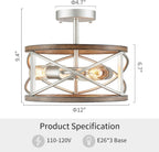 Chandelier 3-Light Vintage Farmhouse Industrial Semi-Flush
