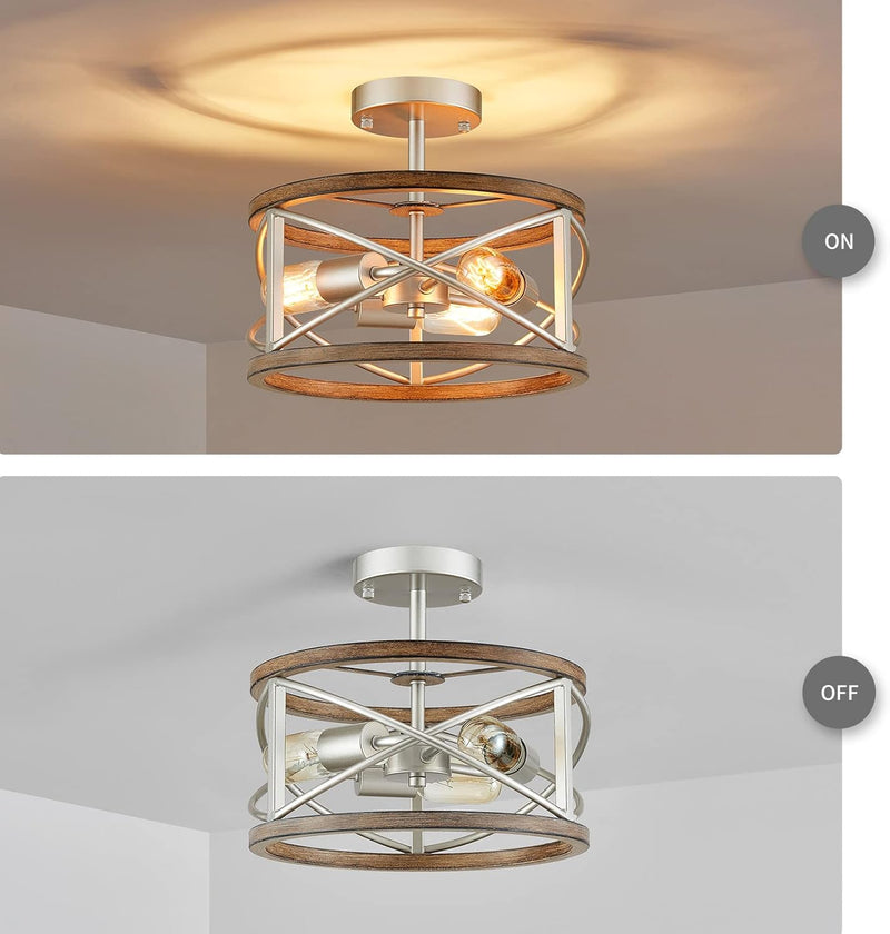 Chandelier 3-Light Vintage Farmhouse Industrial Semi-Flush