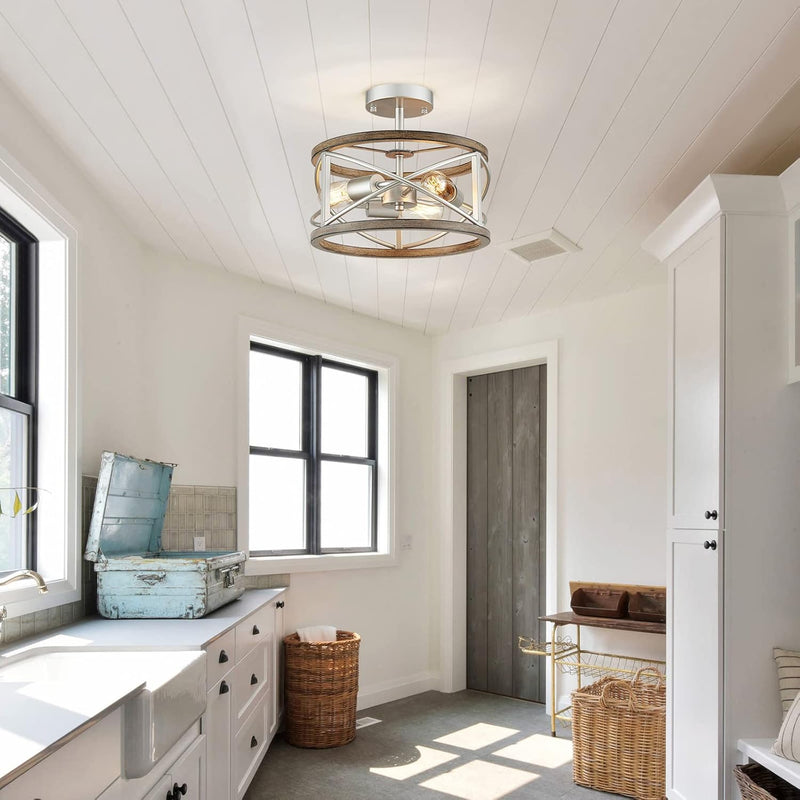 Chandelier 3-Light Vintage Farmhouse Industrial Semi-Flush