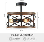 Chandelier 3-Light Vintage Farmhouse Industrial Semi-Flush