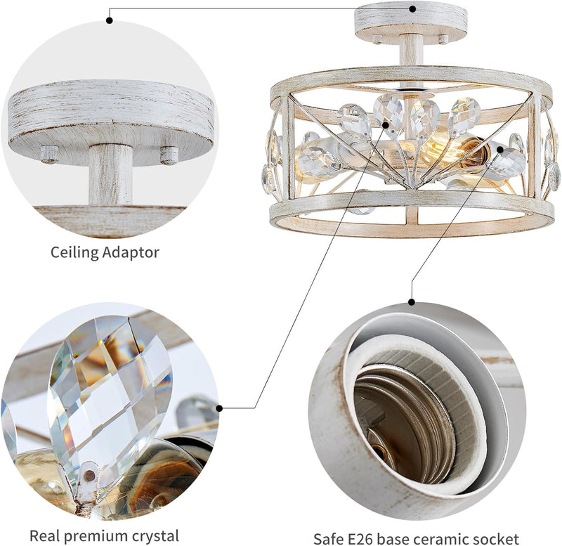 Chandelier 3-Light Vintage Farmhouse Industrial Semi-Flush