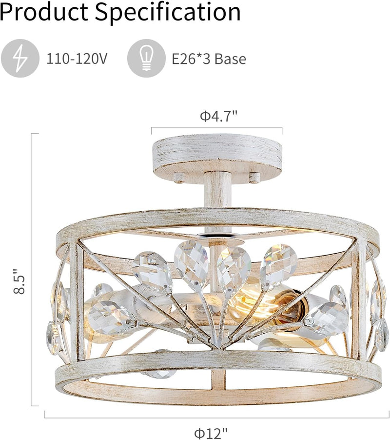 Chandelier 3-Light Vintage Farmhouse Industrial Semi-Flush