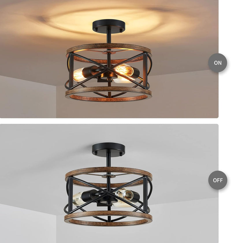 Chandelier 3-Light Vintage Farmhouse Industrial Semi-Flush