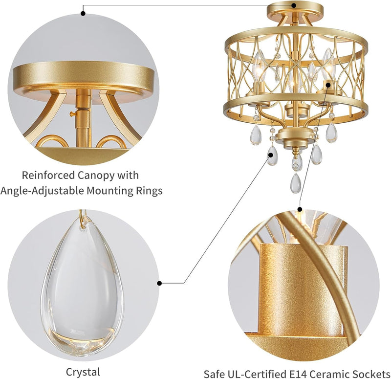 Chandelier 3-Light Vintage Farmhouse Industrial Semi-Flush Mount