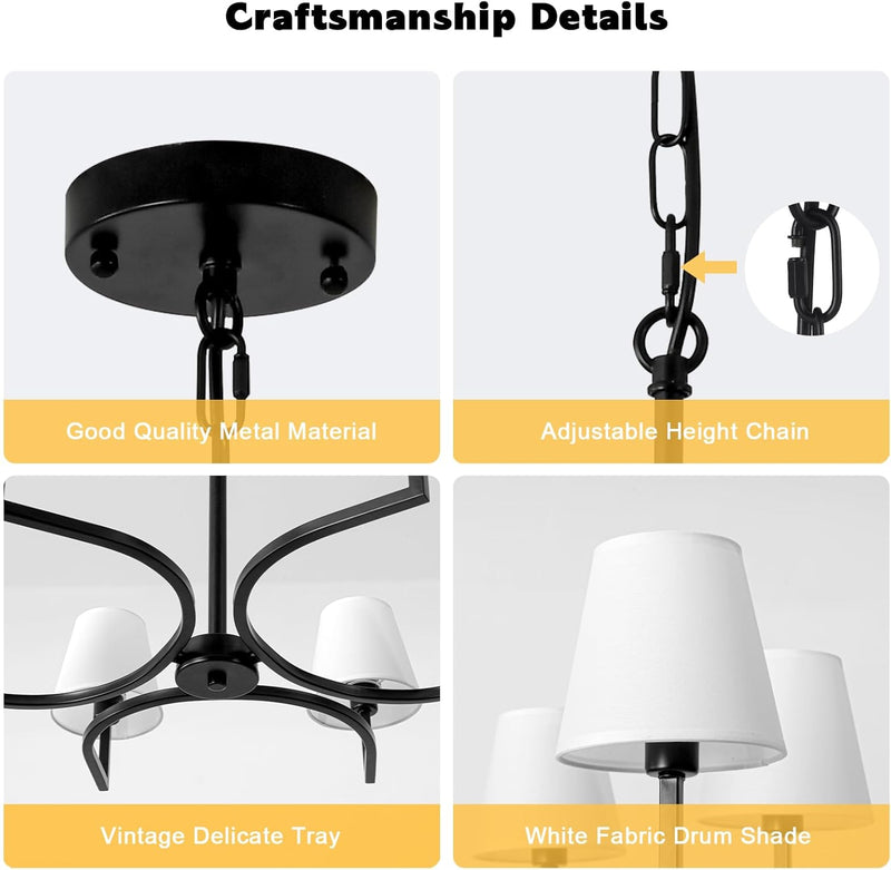 4- Chandelier for Living Room Fabric Shade Modern