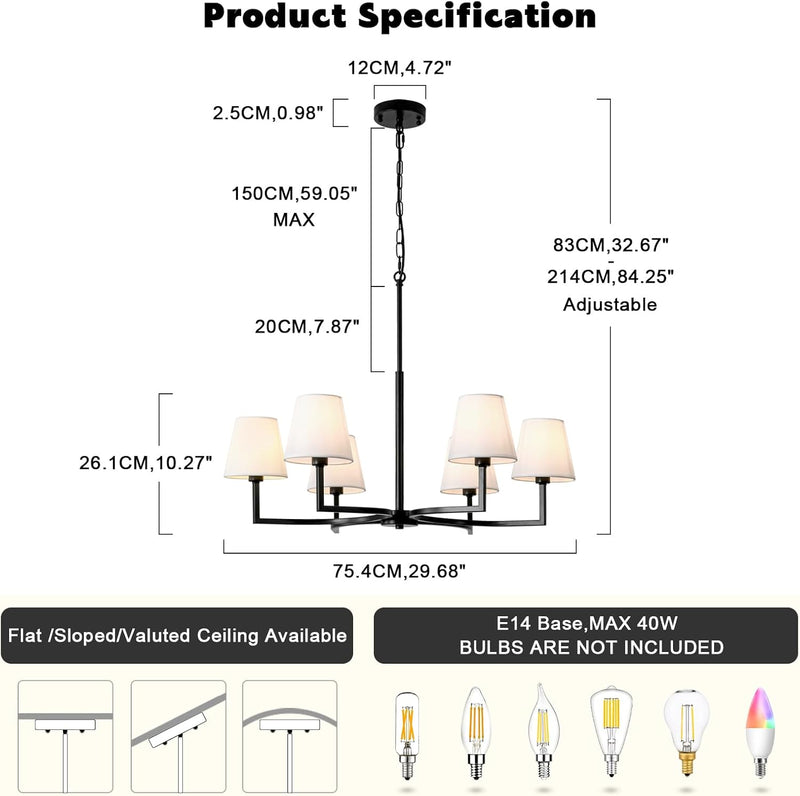 4- Chandelier for Living Room Fabric Shade Modern