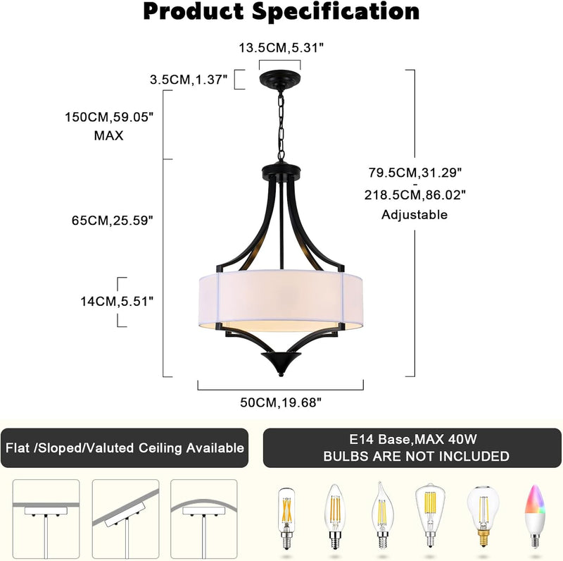 4- Chandelier for Living Room Fabric Shade Modern