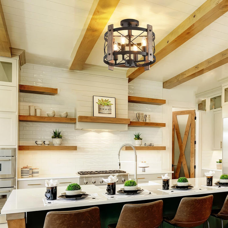 Chandelier Industrial Ceiling Lights 4 Hallway Farmhouse Wood
