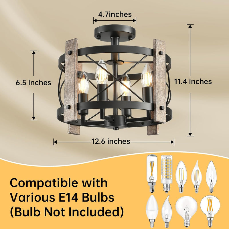 Chandelier Industrial Ceiling Lights 4 Hallway Farmhouse Wood