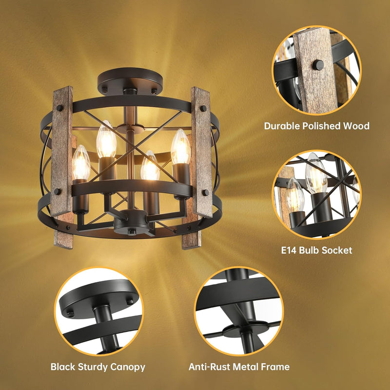 Chandelier Industrial Ceiling Lights 4 Hallway Farmhouse Wood
