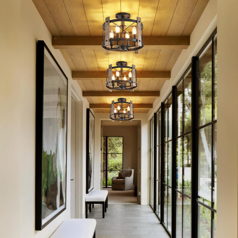 Chandelier Industrial Ceiling Lights 4 Hallway Farmhouse Wood