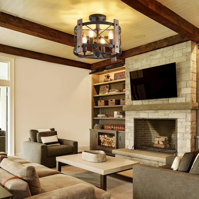 Chandelier Industrial Ceiling Lights 4 Hallway Farmhouse Wood