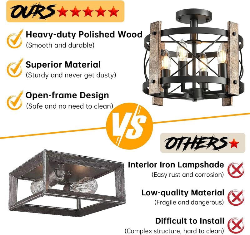 Chandelier Industrial Ceiling Lights 4 Hallway Farmhouse Wood