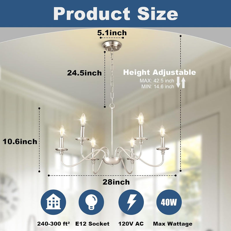 Chandelier Light Fixture: 6-Light Modern Farmhouse Dining Room