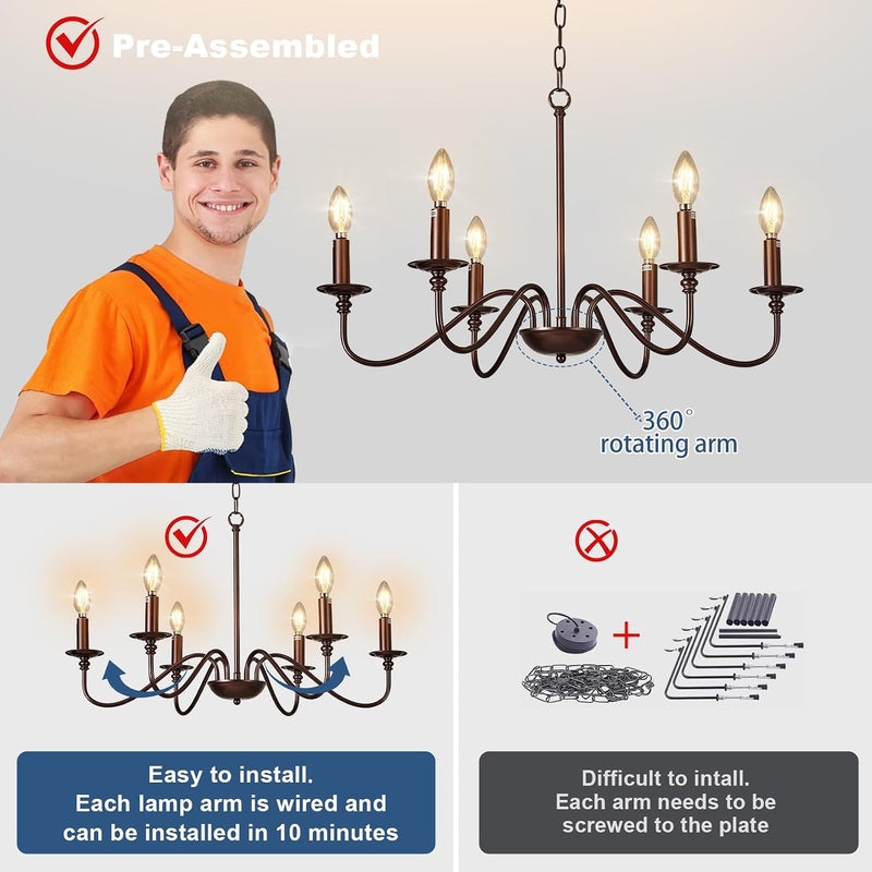 Chandelier Light Fixture: 6-Light Modern Farmhouse Dining Room