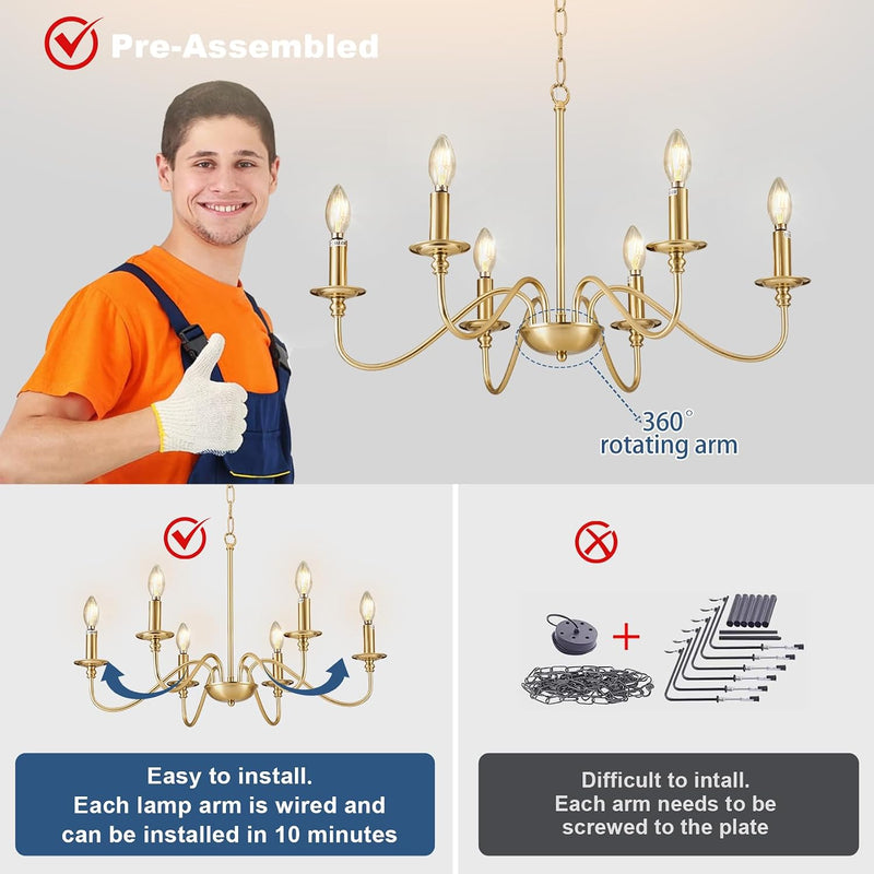 Chandelier Light Fixture: 6-Light Modern Farmhouse Dining Room