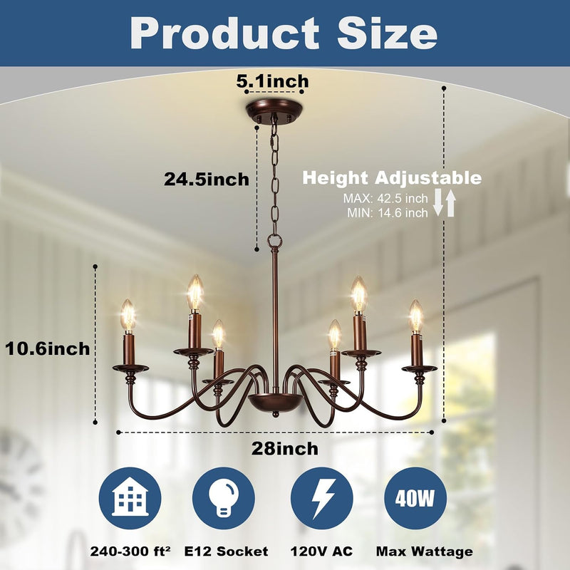 Chandelier Light Fixture: 6-Light Modern Farmhouse Dining Room