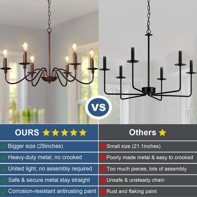 Chandelier Light Fixture: 6-Light Modern Farmhouse Dining Room